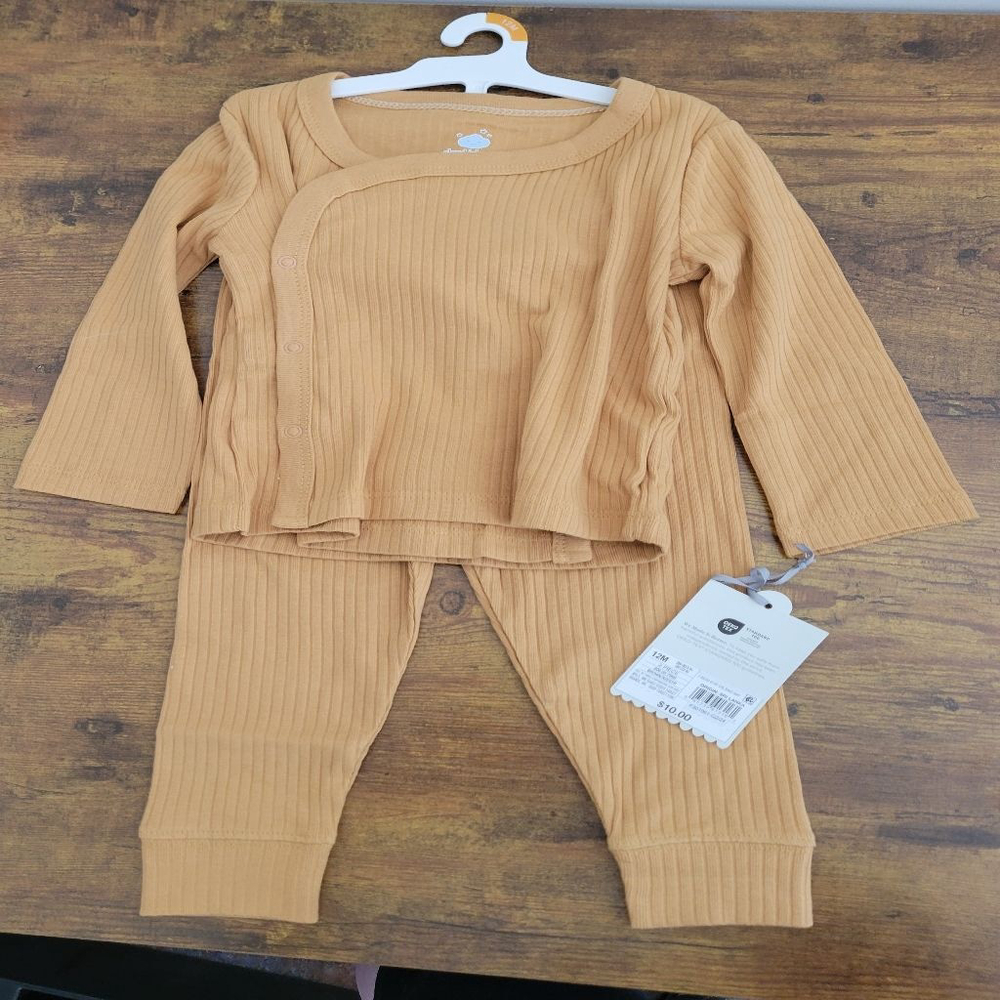 Baby Cloud Island Brown Ribbed 2 Piece Long Sleeve Set Size 12M NWT
